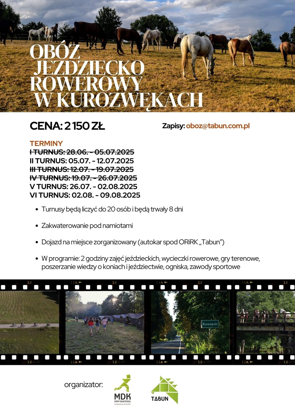 Obóz jeździecko-rowerowy w Kurozwękach 2025